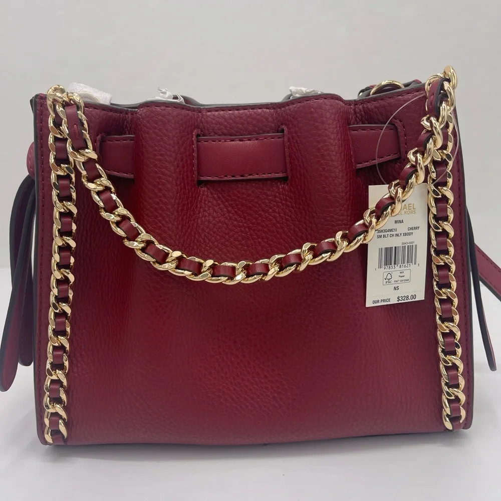 MICHAEL KORS Mina Small Chain Crossbody XBody Bag Belt Chain Inlay
Cherry
NWT - Picture 3 of 16